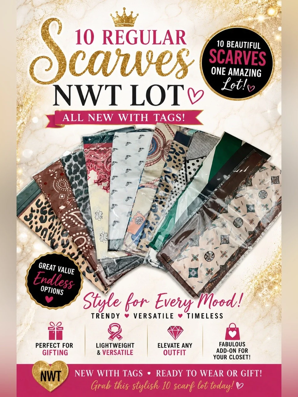 10-Piece Mixed Pattern Scarves Set - Not Twillys, just regular scarves NWT